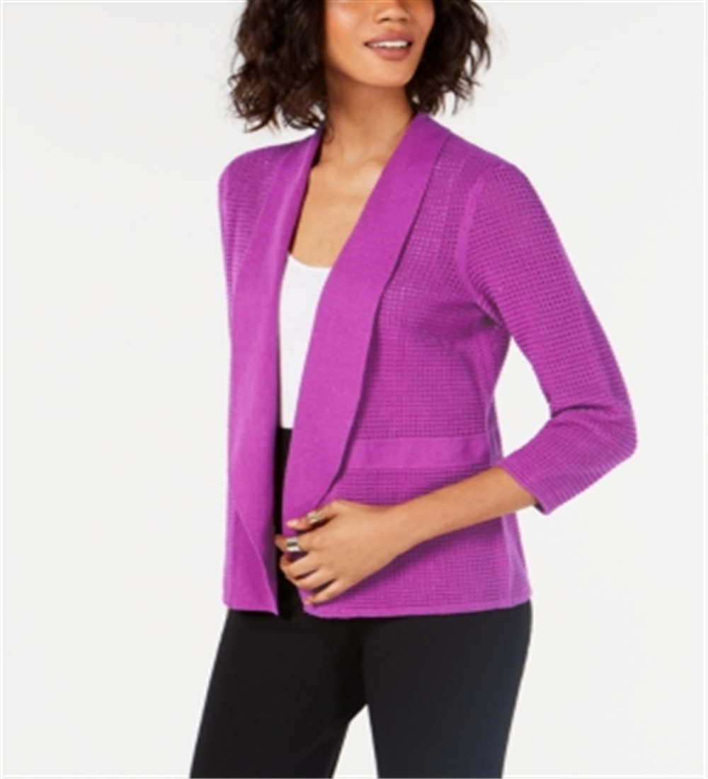 Cardigan Alfani Feminino de Malha Aberta em Mistura de Linho Roxo Tamanho XXG