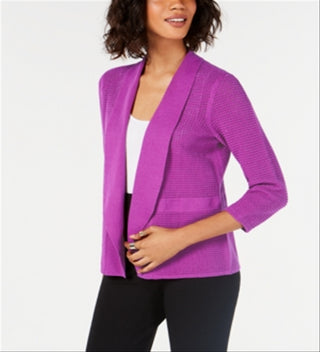 Cardigan Alfani Feminino de Malha Aberta em Mistura de Linho Roxo Tamanho XXG