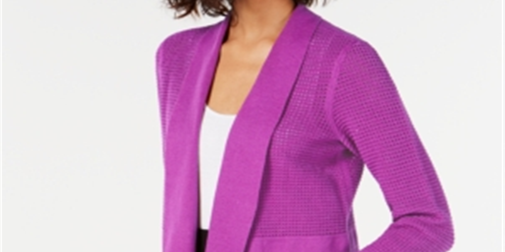 Cardigan Alfani Feminino de Malha Aberta em Mistura de Linho Roxo Tamanho XXG
