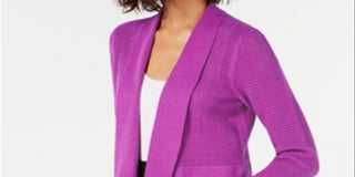 Cardigan Alfani Feminino de Malha Aberta em Mistura de Linho Roxo Tamanho XXG