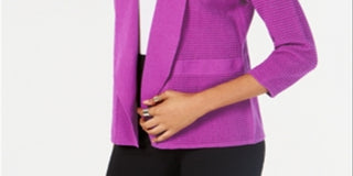 Cardigan Alfani Feminino de Malha Aberta em Mistura de Linho Roxo Tamanho XXG