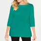 Karen Scott Blusa de malha feminina de algodão com decote canoa e manga 3/4, verde, tamanho GG