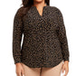 Blusa feminina Anne Klein com decote dividido e bolinhas, preta, tamanho 0X