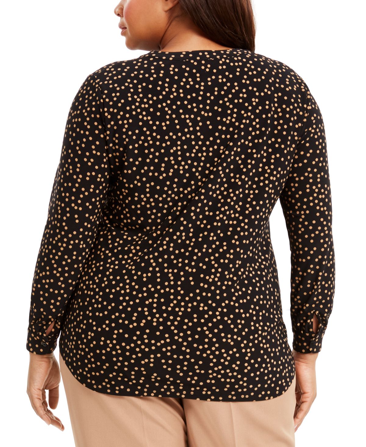 Blusa feminina Anne Klein com decote dividido e bolinhas, preta, tamanho 0X