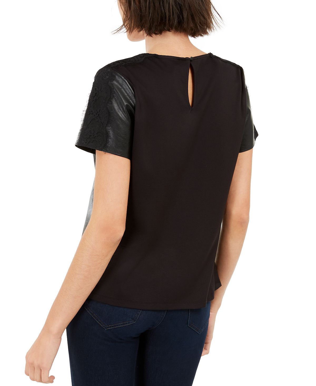 Camiseta feminina de couro sintético INC International Concepts, preta, tamanho pequeno