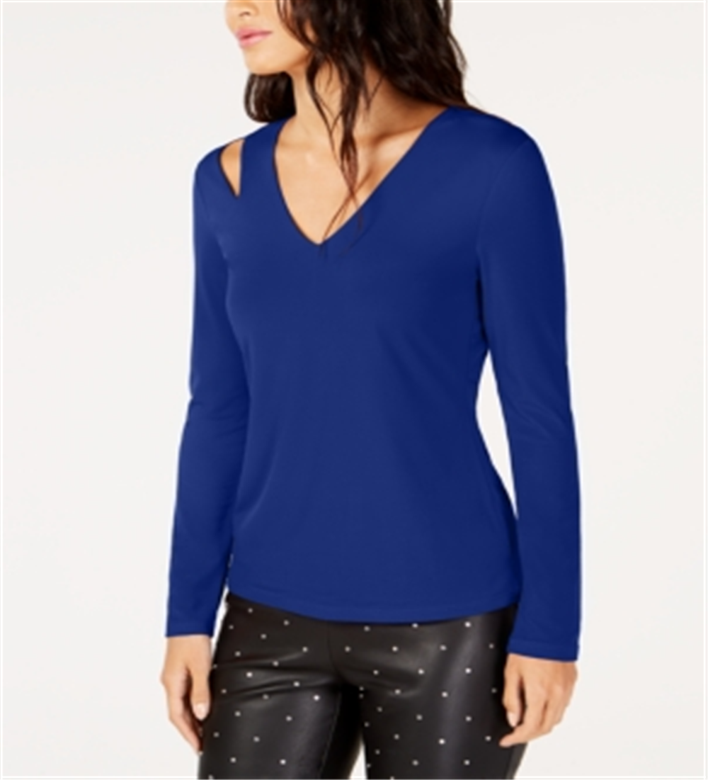 Blusa feminina com decote em V e recorte INC International Concepts, azul, tamanho pequeno