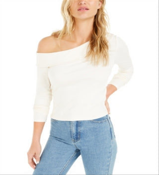 Top feminino Bar III de um ombro só, branco, tamanho XXS