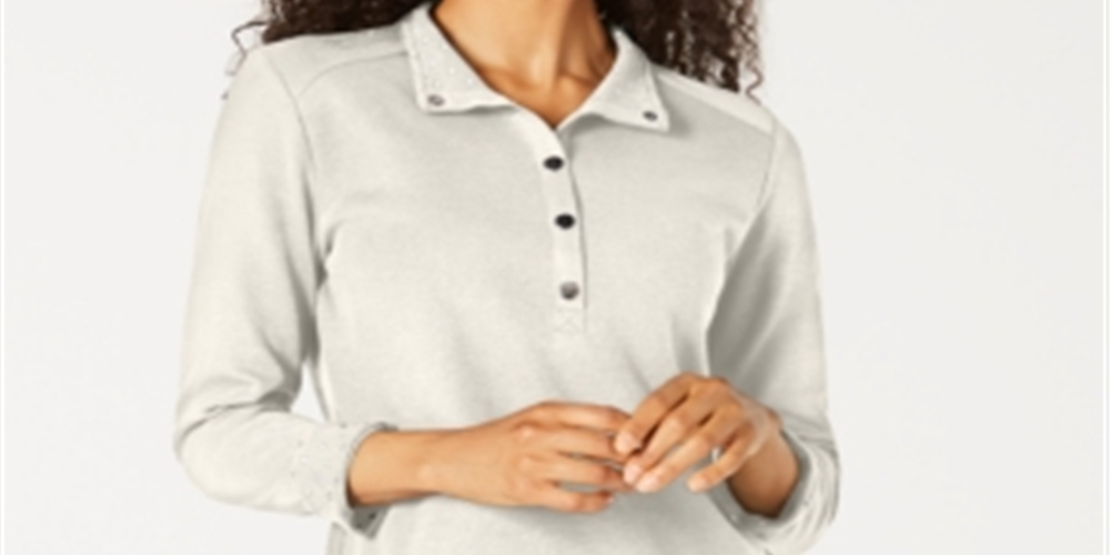 Karen Scott Blusa feminina lisa e estampada com gola, branca, tamanho pequeno G