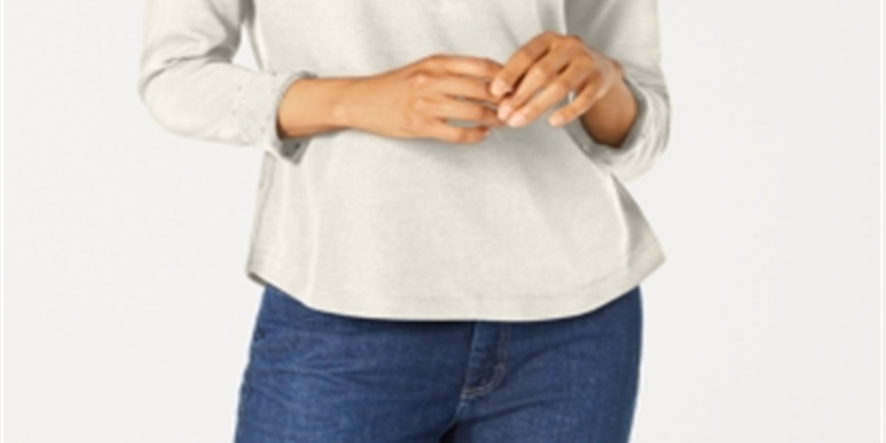 Karen Scott Blusa feminina lisa e estampada com gola, branca, tamanho pequeno G