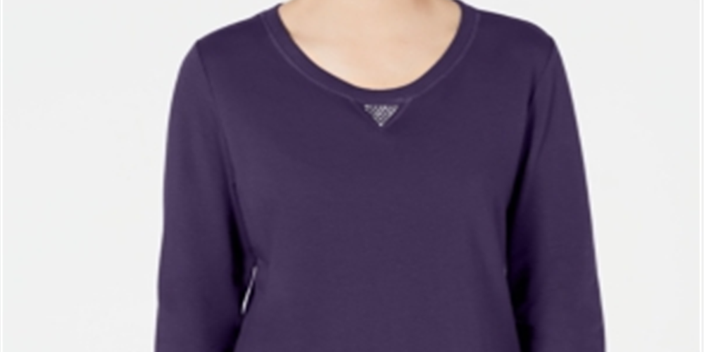 Karen Scott Moletom Feminino Esportivo de Algodão com Tachas Manga 3/4 Roxo Tamanho Grande