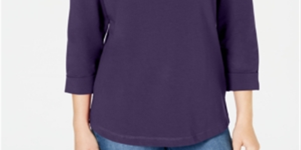 Karen Scott Moletom Feminino Esportivo de Algodão com Tachas Manga 3/4 Roxo Tamanho Grande