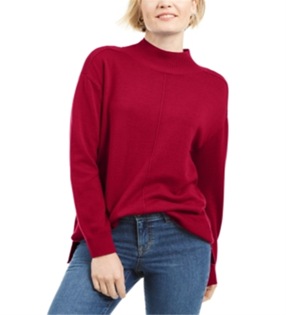 Karen Scott Suéter Feminino de Algodão com Detalhe de Costura e Gola Simulada Vermelho Tamanho X-G