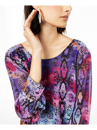 Blusa feminina Bar III estampada, manga comprida, gola redonda, roxa, tamanho extrapequeno