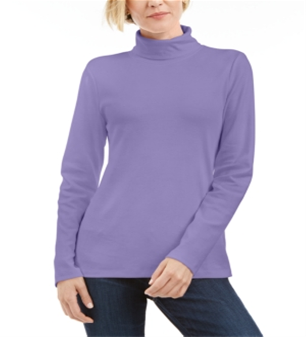 Karen Scott Blusa de gola alta feminina de algodão, roxa, tamanho pequeno, extragrande