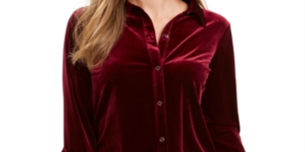 Blusa de veludo feminina Charter Club com botões frontais, tamanho vinho, pequeno, G
