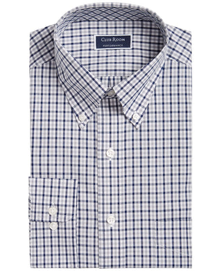 Club Room Men's Classic Regular Fit Gingham Check Performance Dress Shirt Grey Size 32X33
