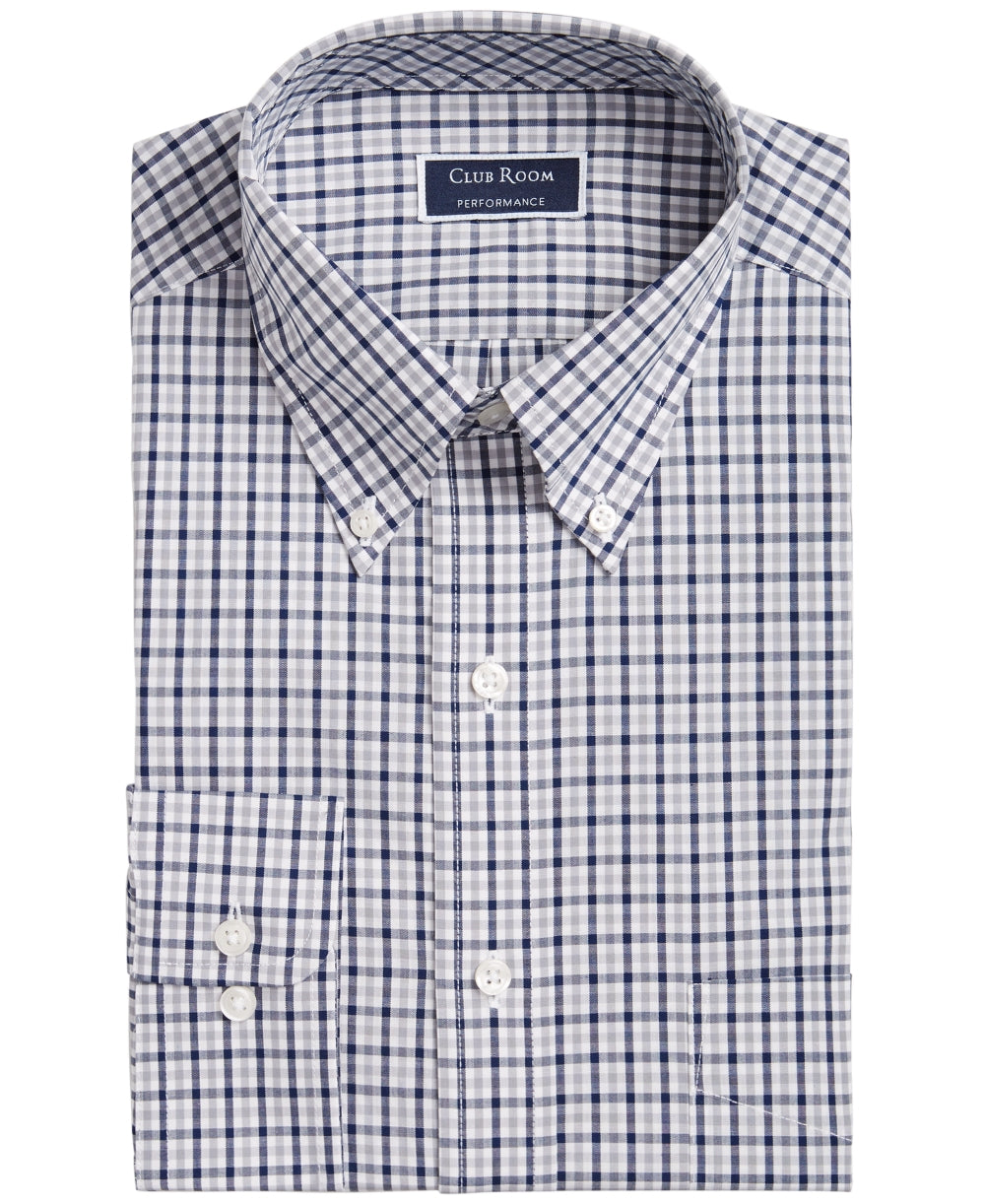 Camisa social masculina Club Room Classic Regular Fit Gingham Check Performance cinza tamanho 34x35