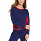 Tommy Hilfiger Feminino Gola com Fita de Algodão Jimmy Jazz Cropped Crew Top Azul Tamanho Médio