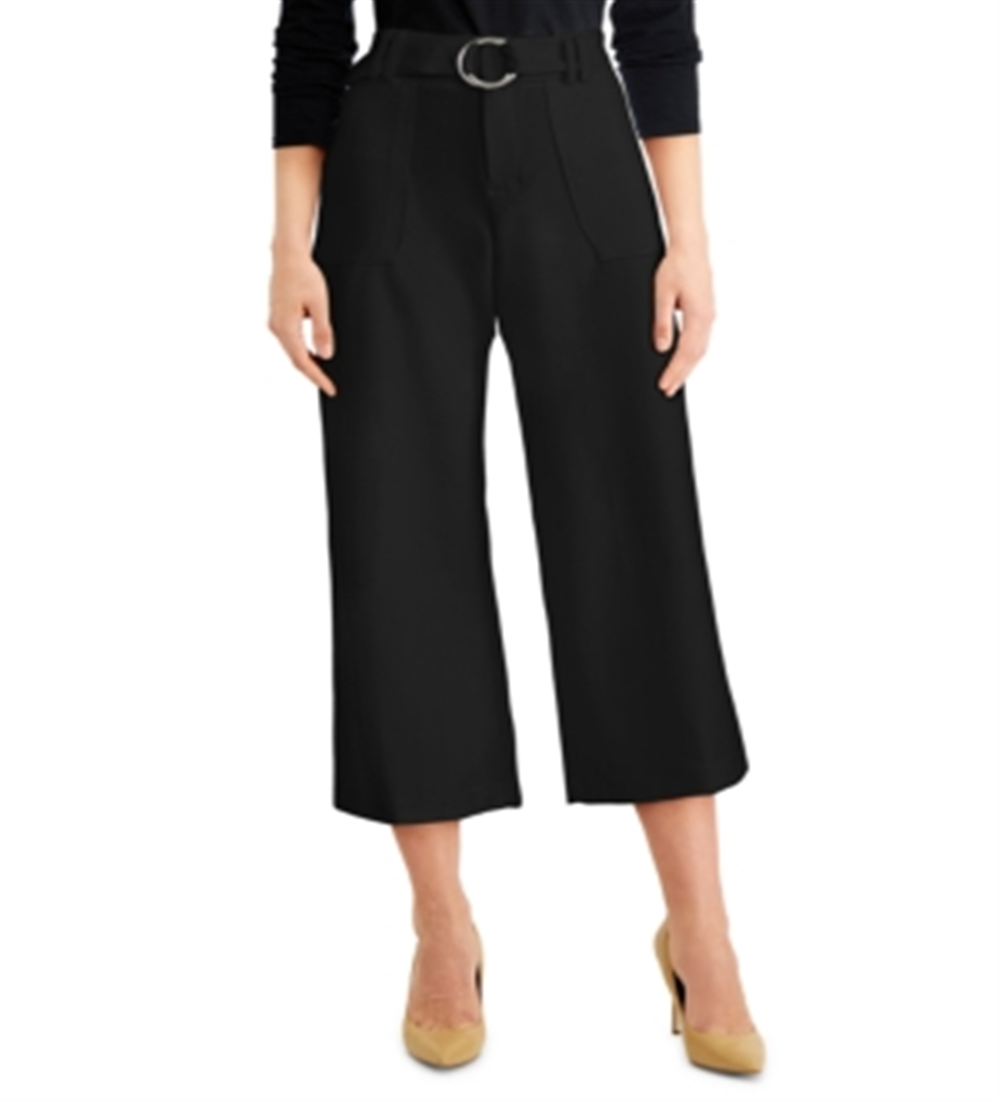 Calça culotte feminina com cinto e bolsos INC International Concepts, preta, tamanho 6