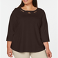 Blusa recortada manga 3/4 feminina Karen Scott marrom tamanho 1X