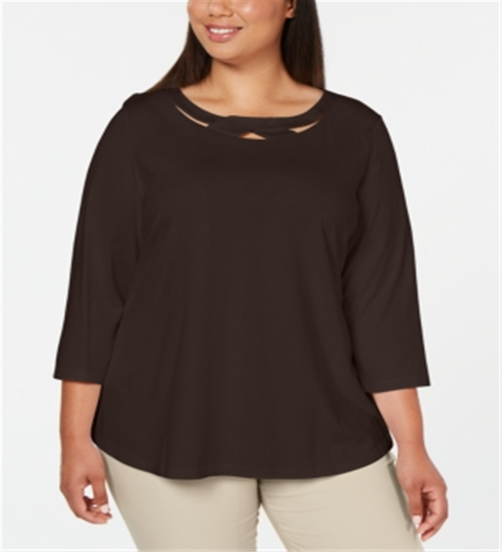 Blusa recortada manga 3/4 feminina Karen Scott marrom tamanho 1X