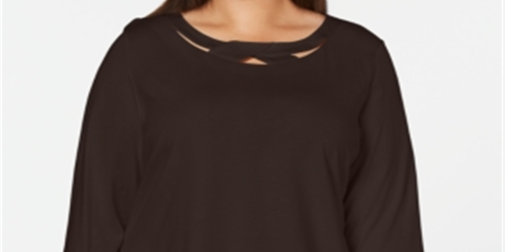 Blusa recortada manga 3/4 feminina Karen Scott marrom tamanho 1X