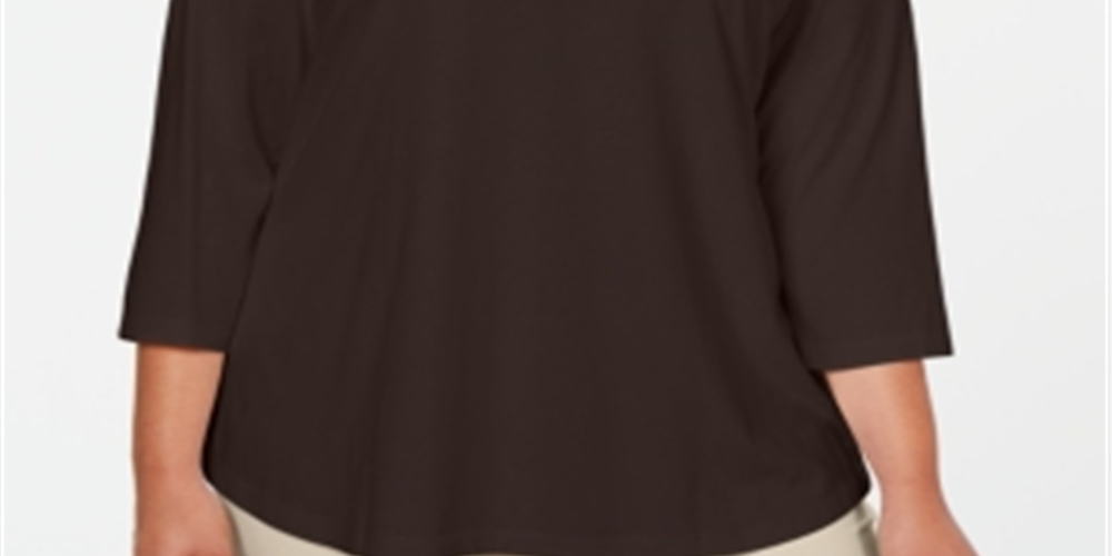 Blusa recortada manga 3/4 feminina Karen Scott marrom tamanho 1X