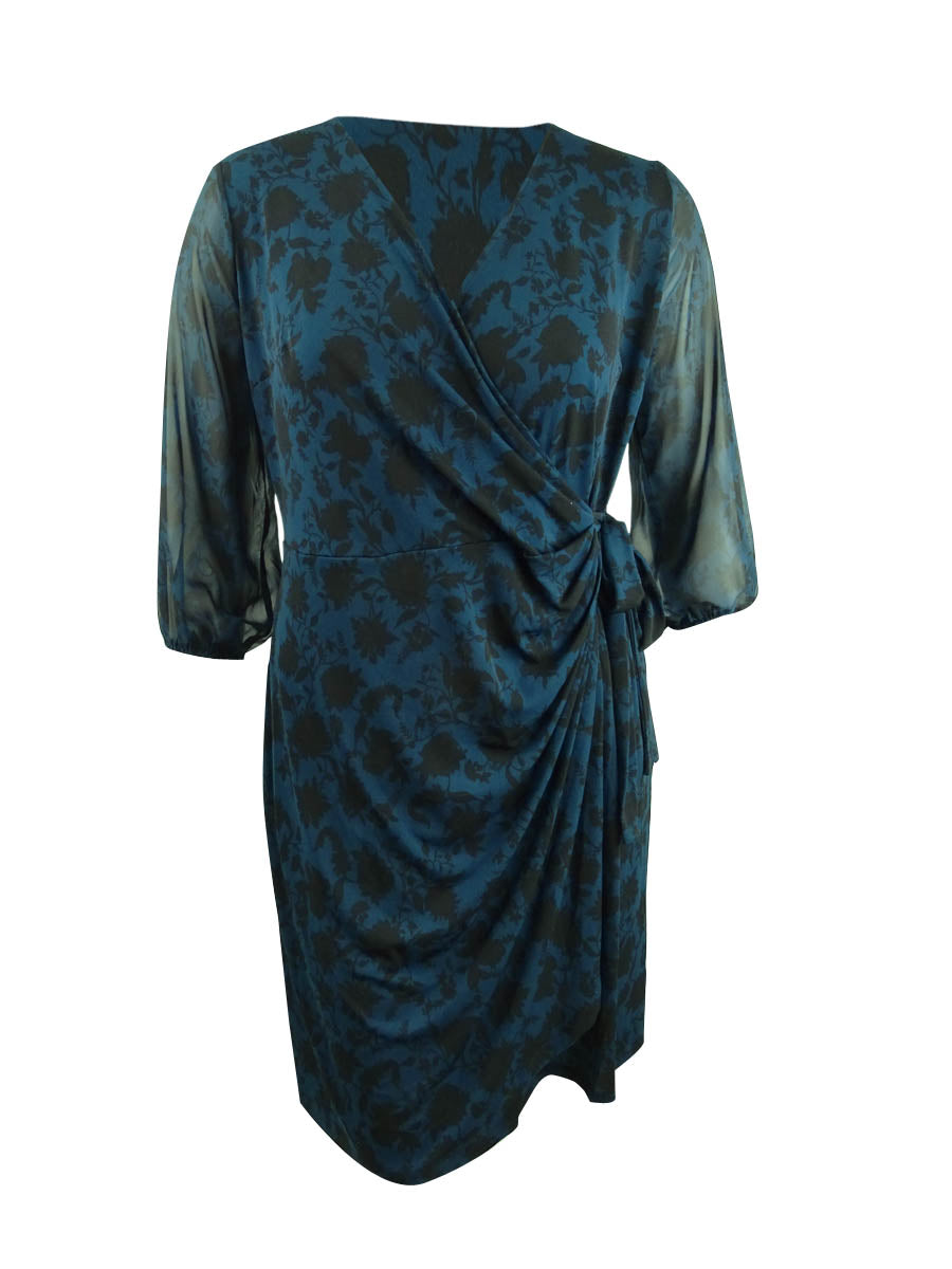 Vestido envelope floral feminino INC International Concepts Shadow, azul, tamanho 1X