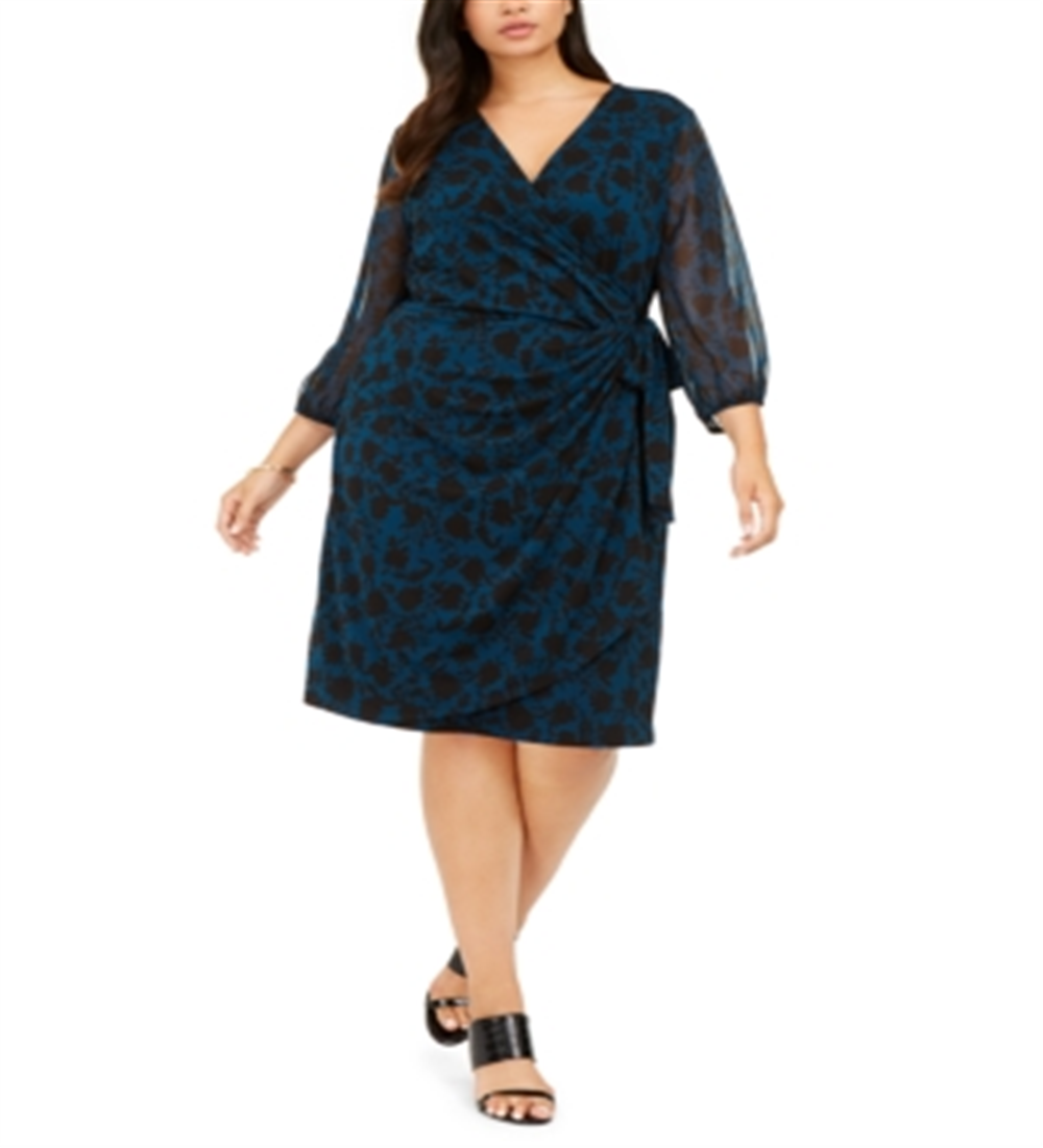 Vestido envelope floral feminino INC International Concepts Shadow, azul, tamanho 1X