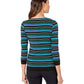 Vince Camuto Blusa feminina com manga 3/4 e decote canoa e listras paisagísticas, preta, tamanho médio