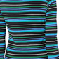 Vince Camuto Blusa feminina com manga 3/4 e decote canoa e listras paisagísticas, preta, tamanho médio
