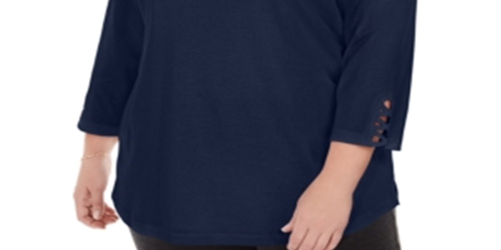 Blusa feminina Karen Scott de algodão com acabamento cruzado, azul, tamanho 0X