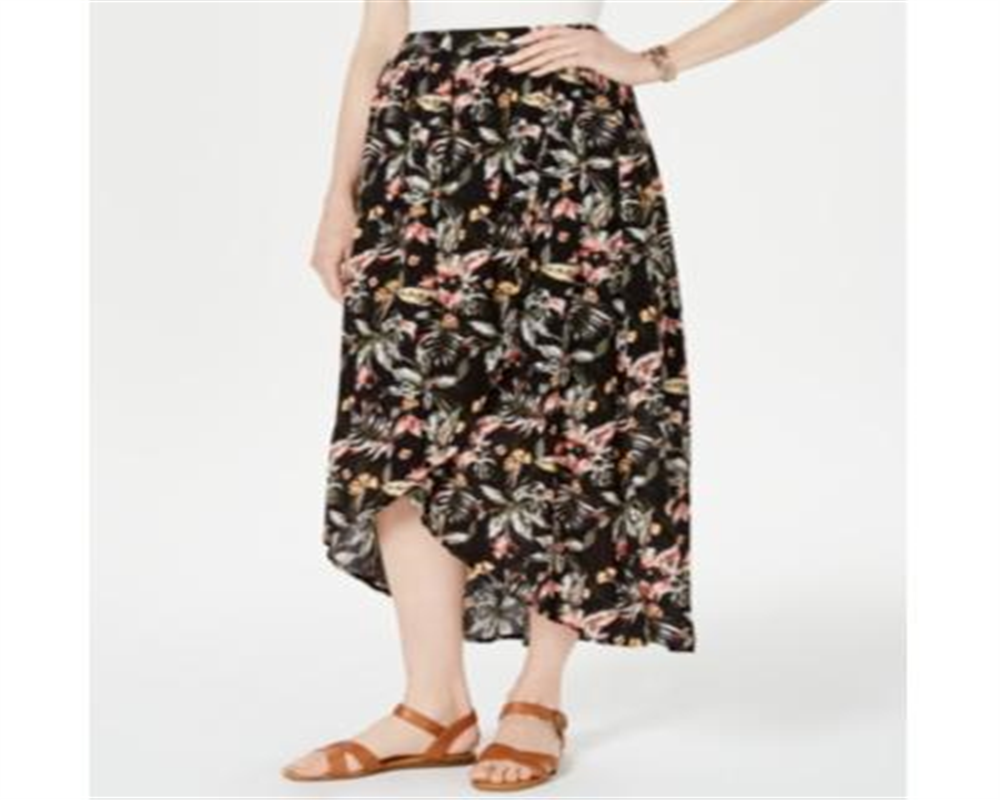 Saia feminina estampada alta e baixa, preta, tamanho pequeno, extragrande, estilo &amp; co