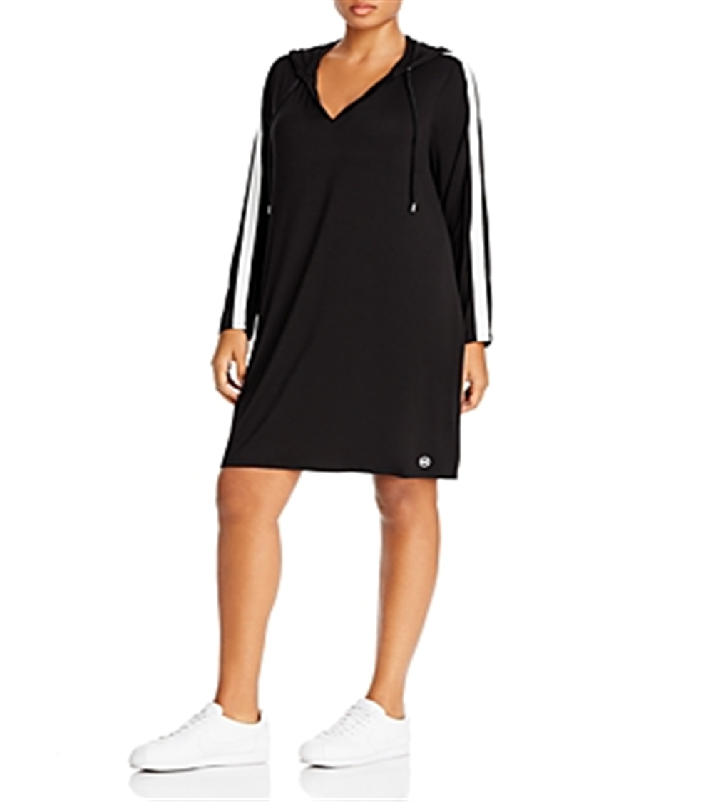 Vestido com capuz listrado Michael Kors Plus Racing Feminino Preto Tamanho 3X