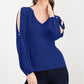 INC International Concepts Top feminino com botões e mangas divididas e strass, azul, tamanho XX-G