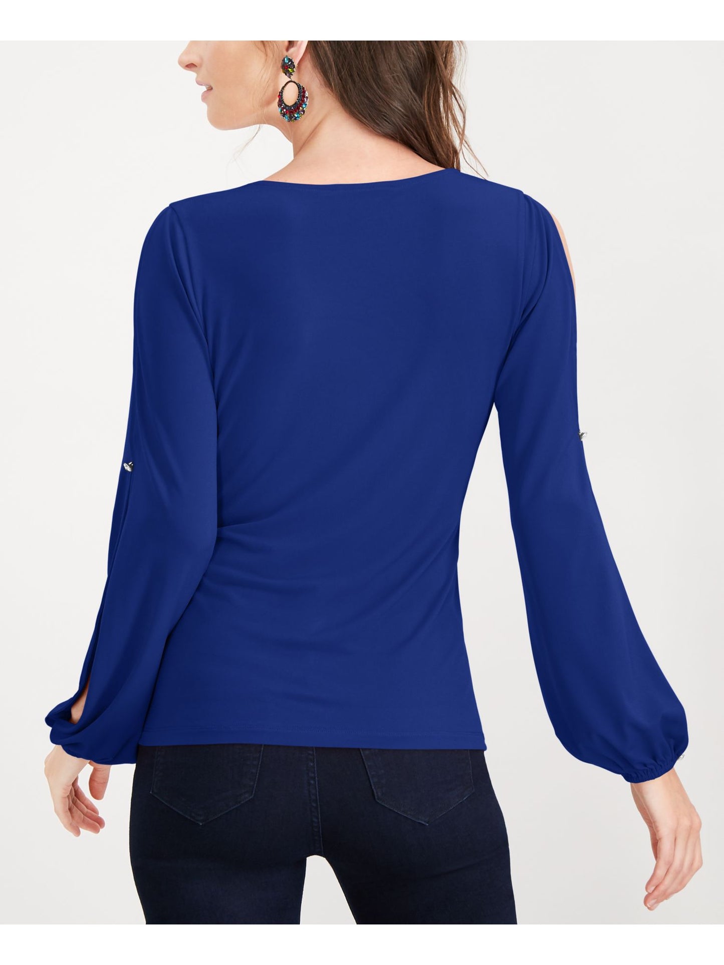 INC International Concepts Top feminino com botões e mangas divididas e strass, azul, tamanho XX-G