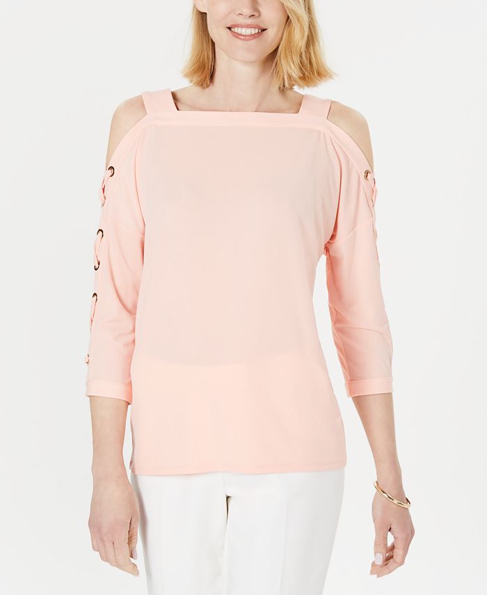 Blusa feminina com manga flare e ombro vazado, tamanho extragrande, da coleção JM