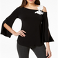 Blusa feminina Alfani com apliques de um ombro só, preta, tamanho pequeno e pequeno