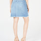 Mini saia jeans feminina curvilínea de cintura média, tamanho 12, azul, da INC International Concepts