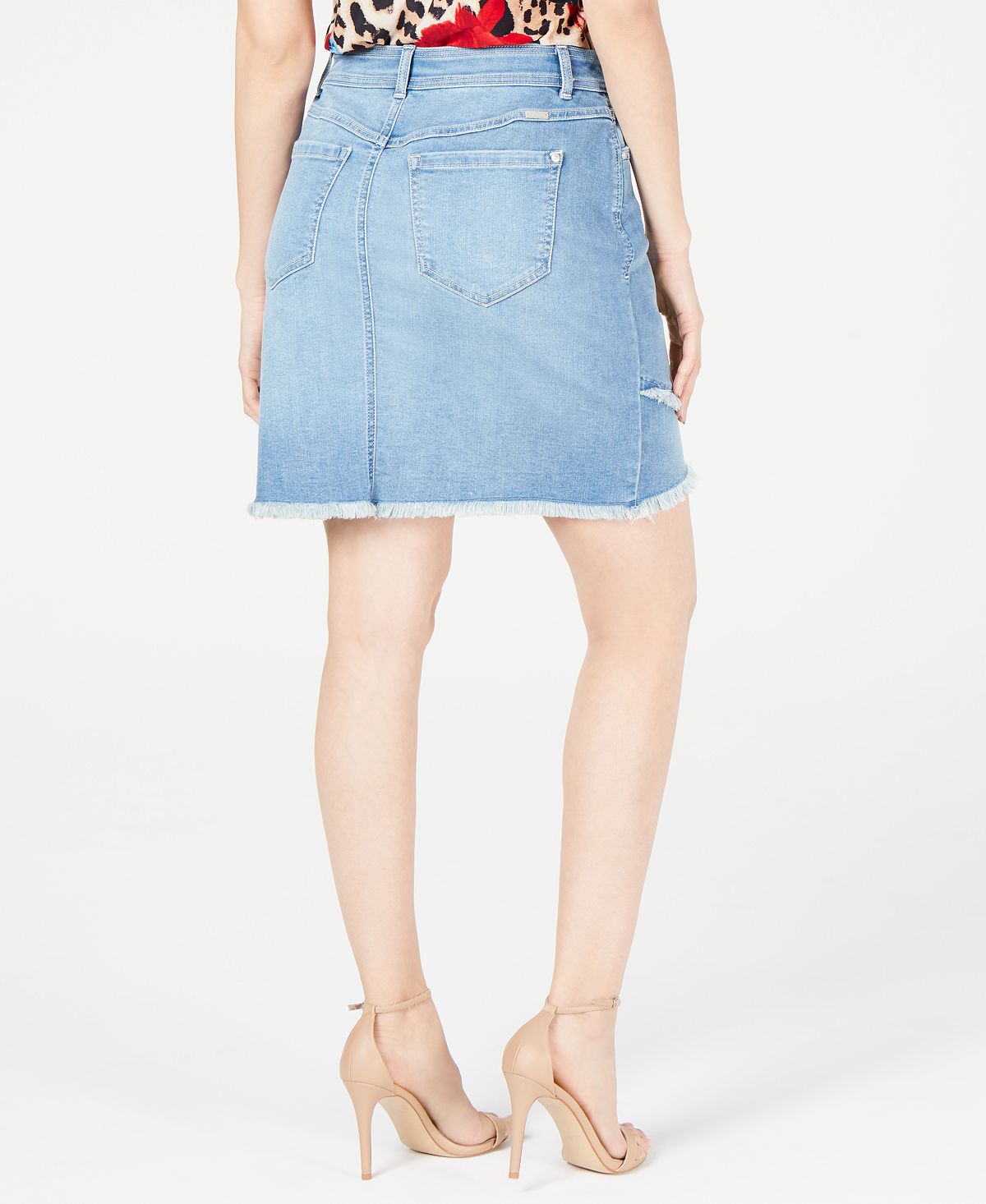 Mini saia jeans feminina curvilínea de cintura média, tamanho 12, azul, da INC International Concepts