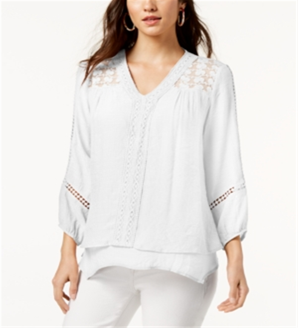 Estilo &amp; Co Top Feminino Renda Jugo Lenço Bainha Branco Tamanho Grande