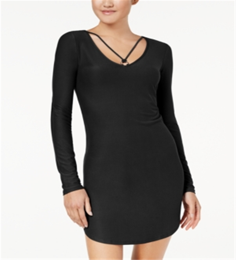 Vestido justo com alças finas e detalhes Planet Gold Junior, preto, tamanho grande