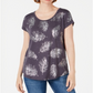 Blusa feminina com estampa de folhas e decote redondo, cinza, tamanho extragrande, da Style &amp; Co
