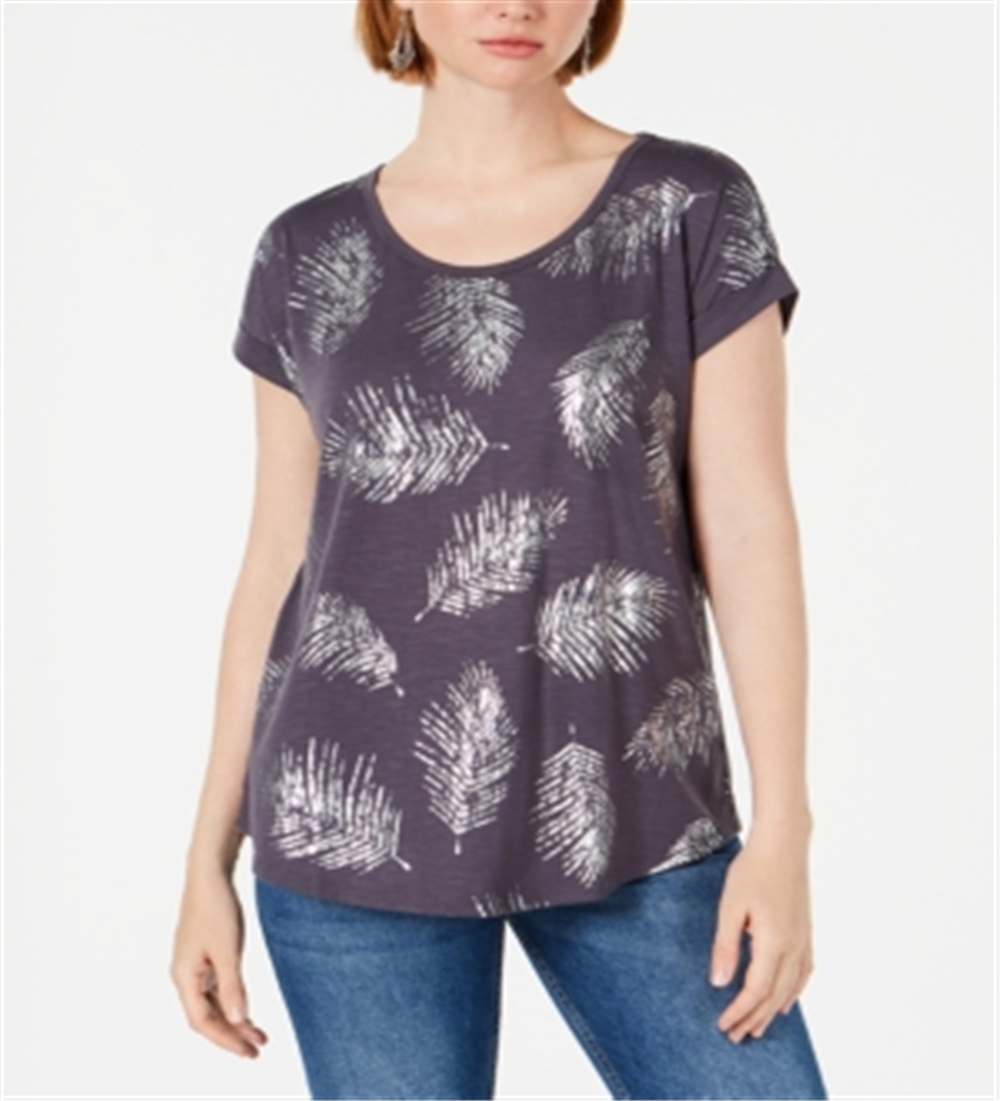 Blusa feminina com estampa de folhas e decote redondo, cinza, tamanho extragrande, da Style &amp; Co