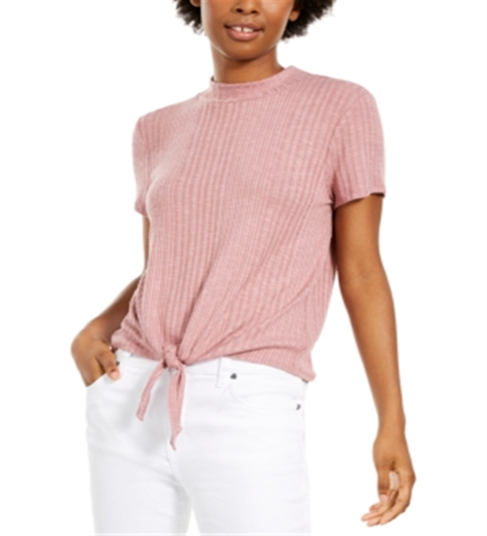 Blusa com gola falsa e amarração frontal canelada Pink Rose Junior, tamanho grande