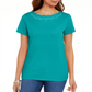 Camiseta feminina Karen Scott de algodão com gola recortada, verde, tamanho médio