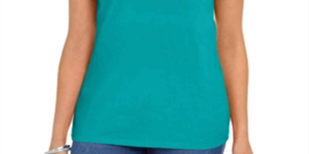 Camiseta feminina Karen Scott de algodão com gola recortada, verde, tamanho médio