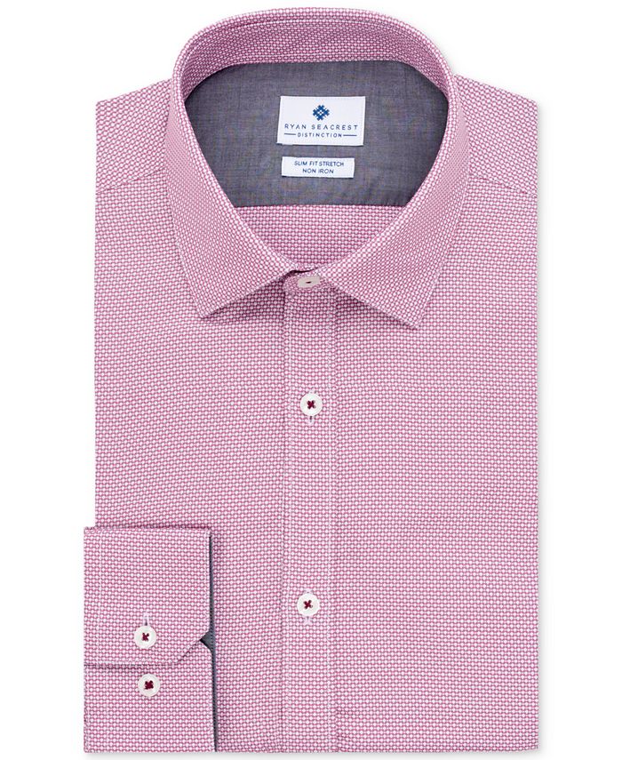 Camisa social masculina Ryan Seacrest Distinction Ultimate Slim Fit, sem passar a ferro, com elastano e xadrez Dobby, rosa, tamanho 16,5 x 34-35