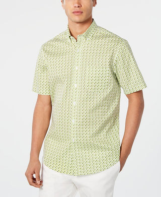 Club Room Men's Woven Printed Button Down Shirt Green Size Large