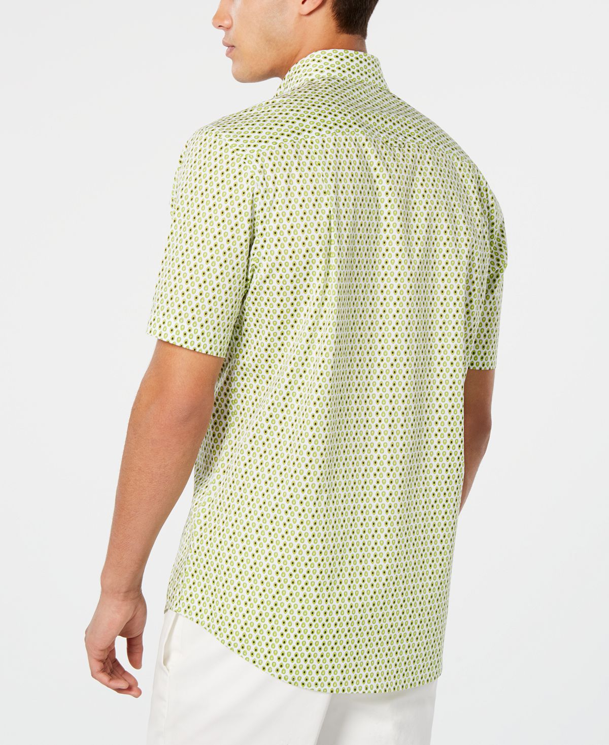 Camisa social masculina com estampa de tecido e botões, tamanho grande, verde